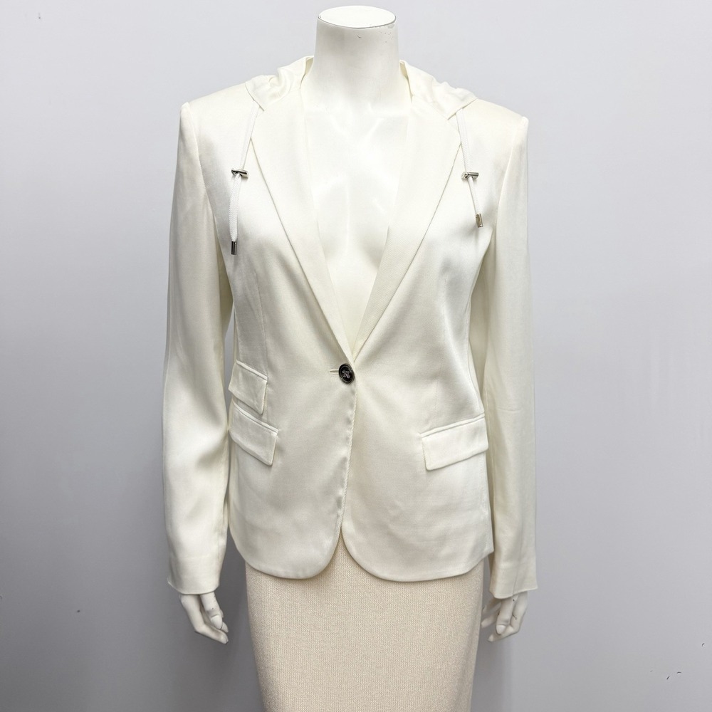 Gucci Hooded White Jacket 7 GG Logo Silver Tone Metal Buttons Sze 44 Fits 8